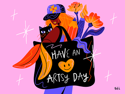 World Art Day art bag cat colorful design flat flowers graphic design illustration illustrator pencil style