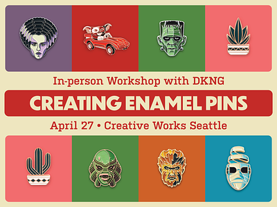 Enamel Pin Workshop in Seattle, WA dan kuhlken dkng dkng studios enamel pin geometric illustration lapel pin nathan goldman pin seattle vector workshop