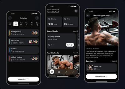 Fitness & Workout App app dark mobile product design ui ux