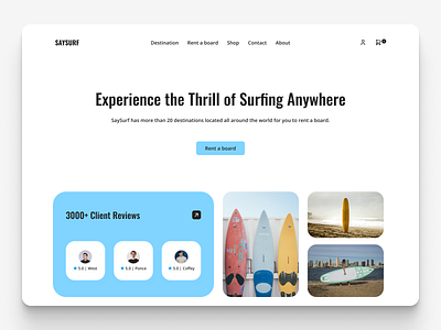 Global Surfboards Rental Landing Page design hero hero section home page landing page surfboards surfboards rental surfboards store ui design web design