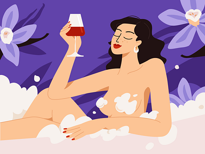 Vanilla Bath 2d bath beauty beauty care bubbles character evening flat girl illustration lady lavender relaxing sexy shampoo vanilla wine