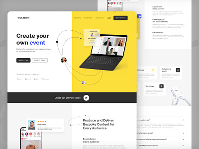 Event Platform - Landing Page adaptive call design desktop event event plarform figma grey land landing laptop like online picture skype ui ux web website yellow