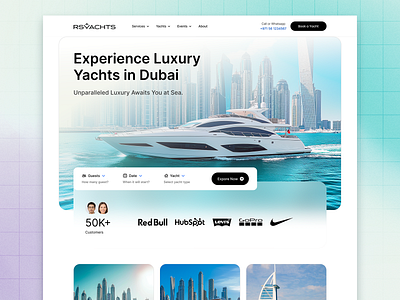 Yacht Rental Landing Page design designer dubai europe figma framer freelance hero inspiration landing page luxury rental sketch ui design ui ux usa web design webflow website yacht