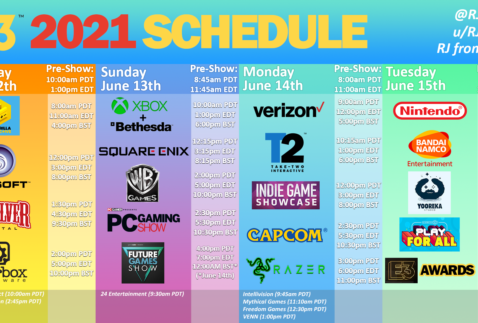 E3 2021 Schedule Chart by Robert Louttit on Dribbble