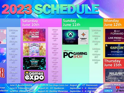 Summer Game Fest 2023 Chart branding graphic design logo schedule