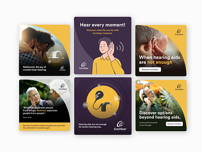 Ad creatives for Cochlear ad design ads branding design graphic design hearing aid hearing aid product hearing loss illustration product ads social media ads