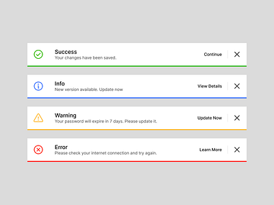 Toast notification alert close cta description design exploration error fail figma guides info modal notification product design success toast messages toast notification ui ux warning web design