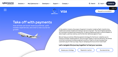 Cybersource x Visa Dynamic Airlines Webpage branding ceros dynamic graphic design interactive ui ux web design