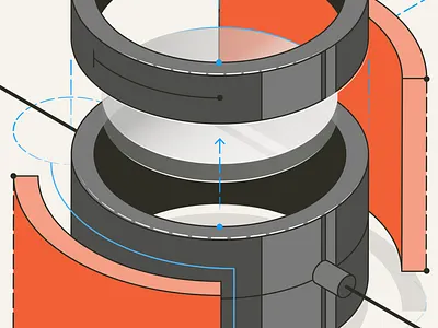 Shopify Illustration - 02 blueprint drawing expanded glass illustration isometric shopify techical technical