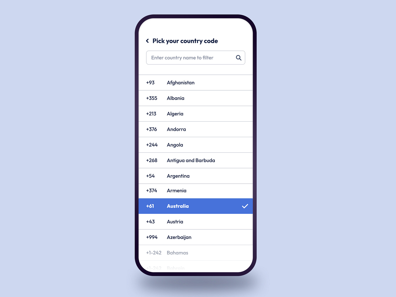 Dropdown List (country code) by Michał Nabrdalik on Dribbble