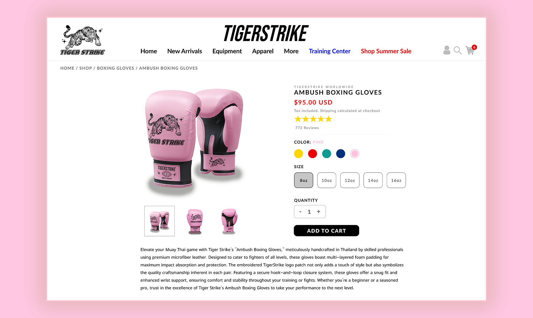 Ecommerce Page | Daily UI + Branding boxing branding daily ui ecommerce icon design illustration logo logo design martial arts muay thai online store saas shopify shopping online thai thailand tiger tiger logo ui design ux design