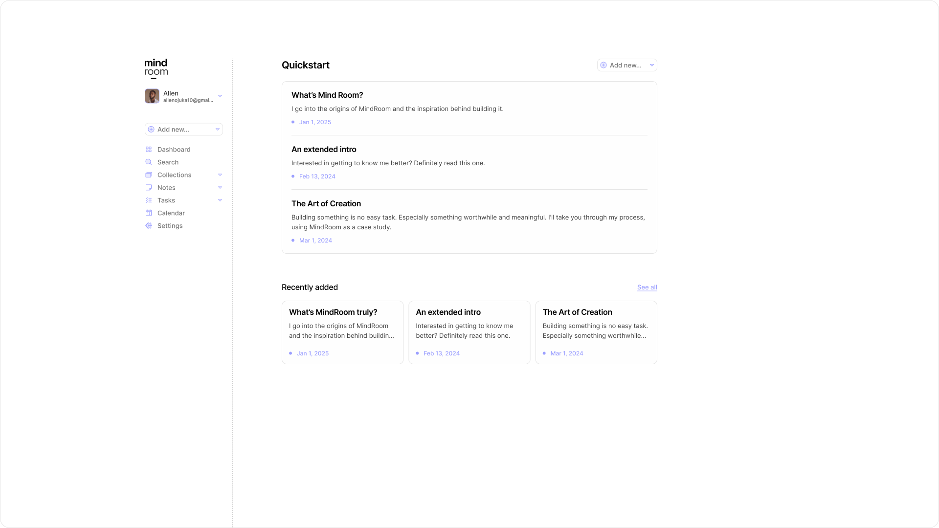 MindRoom design minimalism navigation notes productivity sidebar tasks ui ux web web app