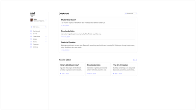 MindRoom design minimalism navigation notes productivity sidebar tasks ui ux web web app
