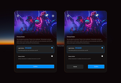 Gaming modal A or B design figma software ui