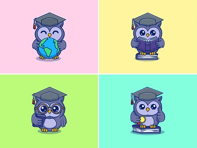 Case Study Owl animal bird branding cartoon certificate commencement cute design diploma grad high school icon illustration logo mascot mortarboard owl study university vector