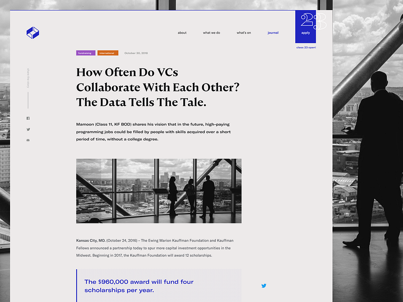 Kauffman Fellows — Blog post blog branding clean design journal landing post ui ux vc venture web web design website