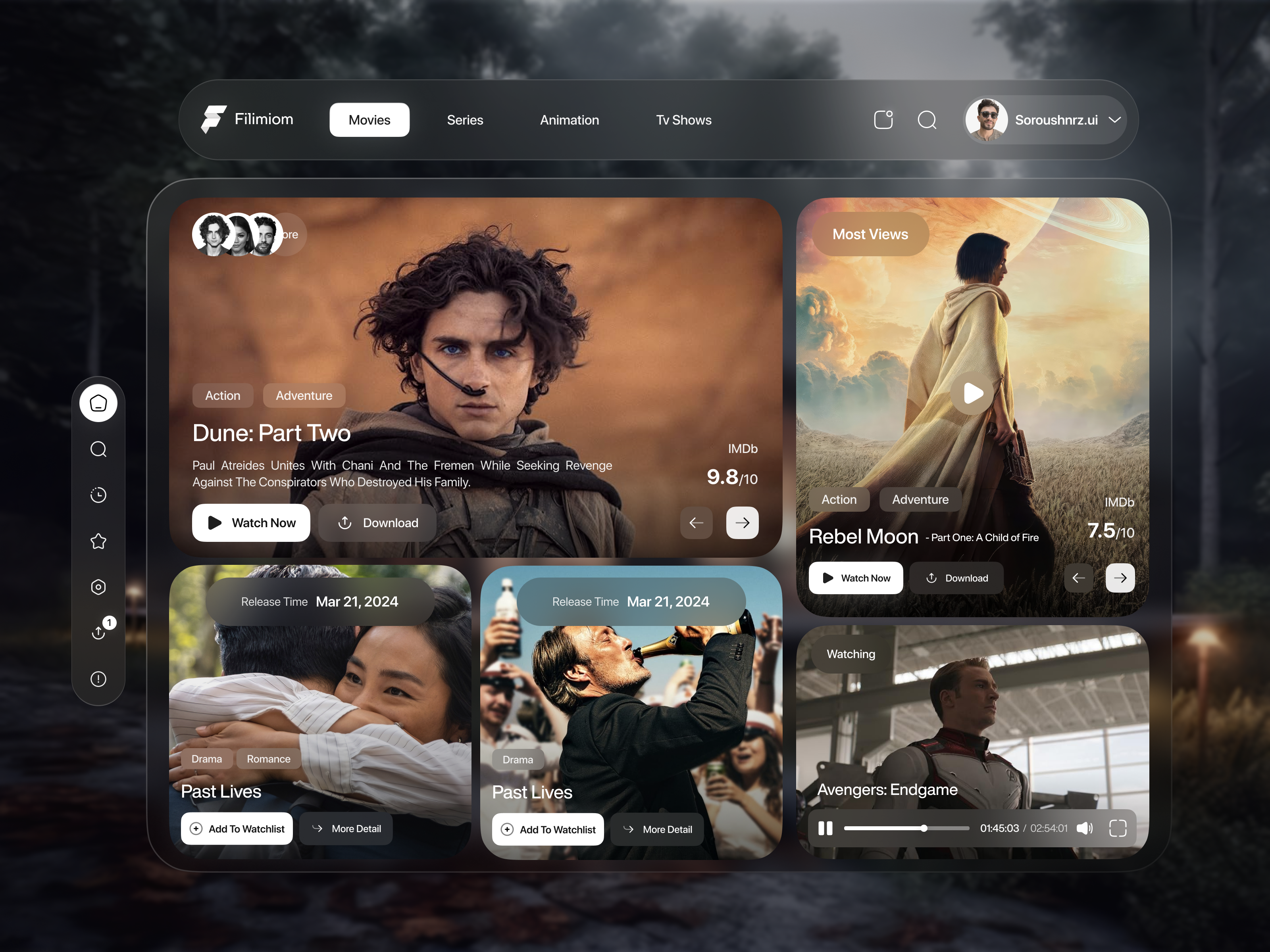 Streaming Movie - Apple Vision Pro 3d animation aple vision pro app apple bento dashboard gllasses modern motion design movie streaming ui ui design ui ux vision os vision pro design vr