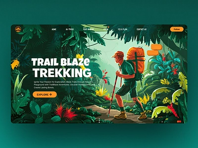 Trekking Website VR UI using Figma & Bezi balaxeth branding figma graphic design hero section home page landing page nature trekking ui uiux vr website website design