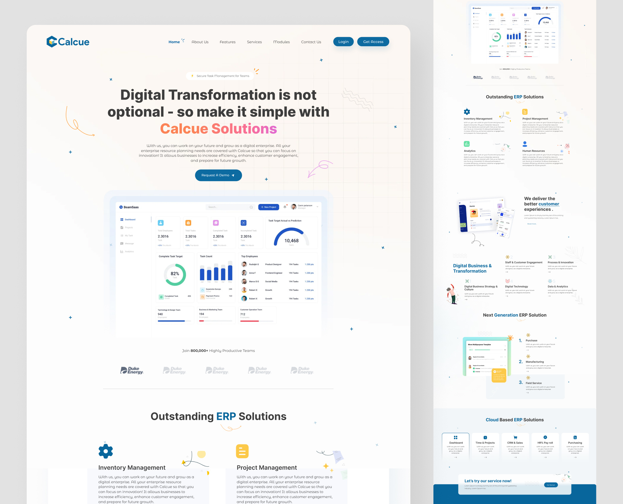 Calcue Solution - ERP branding design figma graphic design landing page logo redesign ui ui design uiux user interface ux website website design