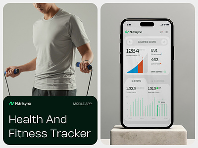 Nutrisync - Health And Fitness Tracker Mobile App app branding dark fitness green health ios app mobile mobile app modern neat sport tracker ui design uiux design user interface ux website