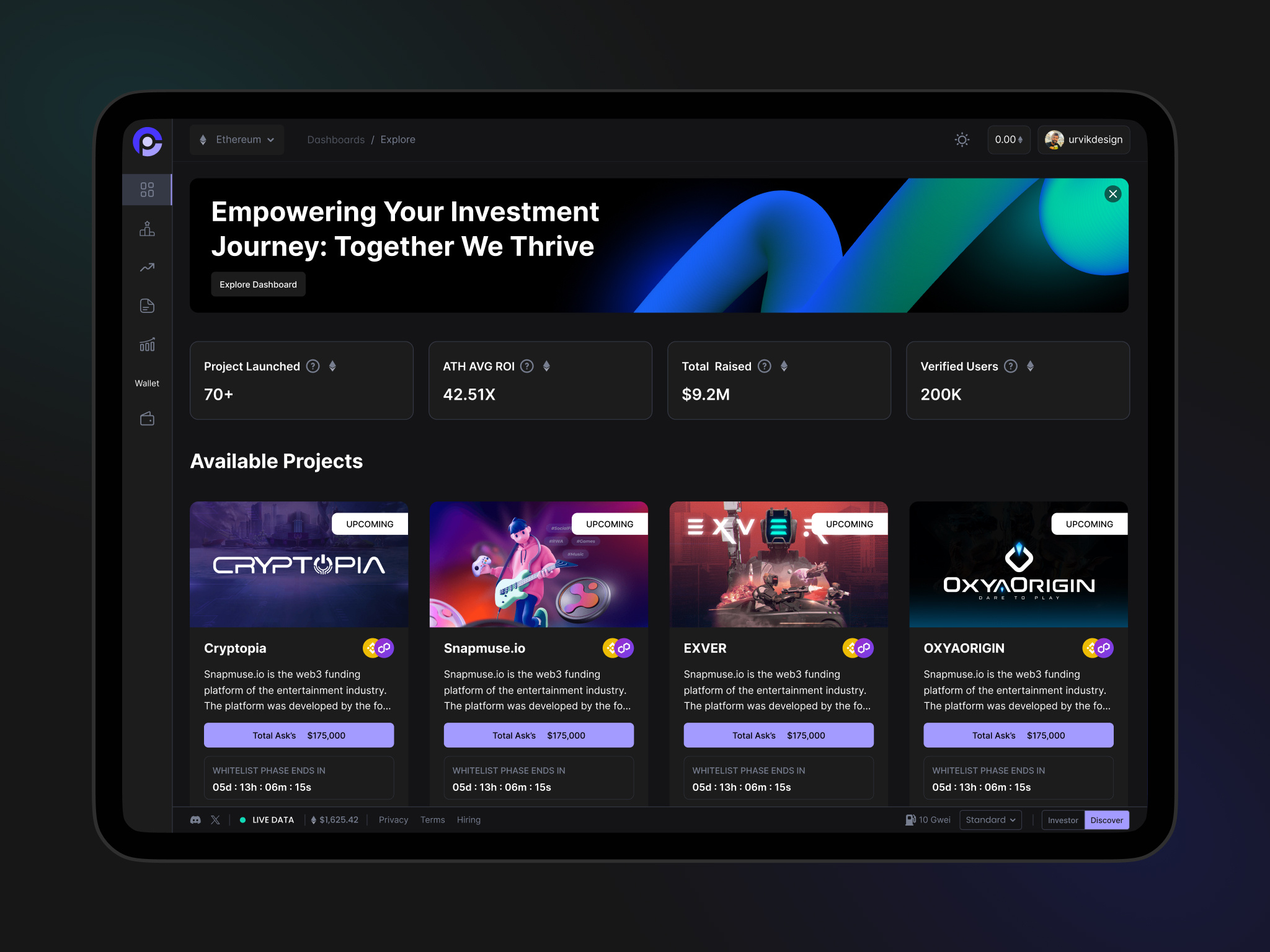 Fundraise NFT Web Dashboard Concept analytic dashboard dashboarddesign dashboardinnovation fund funding fundingdashboard fundraise fundraise dashboard nft ui ui dashboard uitrends uiux ux uxtrends web dashboard web design webdashboard