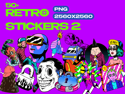 free RETRO STICKERS 2 branding collection design free free assets free design graphic design illustration pack punk punk illustration stickers