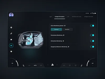 Next-Gen Dashboard: Driver Monitoring System artificial intelligence artonest automotive design car car dashboard car navigation cluster design drive system electric car futuristic design geex art gleb hmi hmi design musemind product speed ui ux user interface