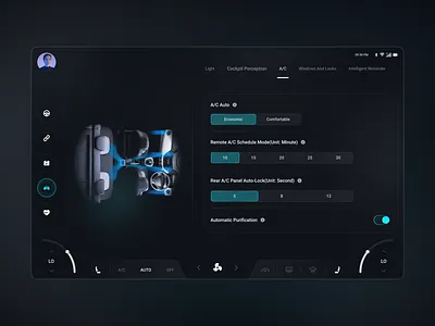 Next-Gen Dashboard: ClimateControl app artificial intelligence automotive car car control clean climatecontrol cluser design electric futuristic design hmi hmi design minimal speed tesla ui ux user interface vehicle web app