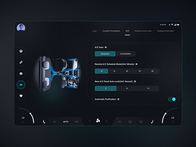 Next-Gen Dashboard: ClimateControl app artificial intelligence automotive car car control clean climatecontrol cluser design electric futuristic design hmi hmi design minimal speed tesla ui ux user interface vehicle web app