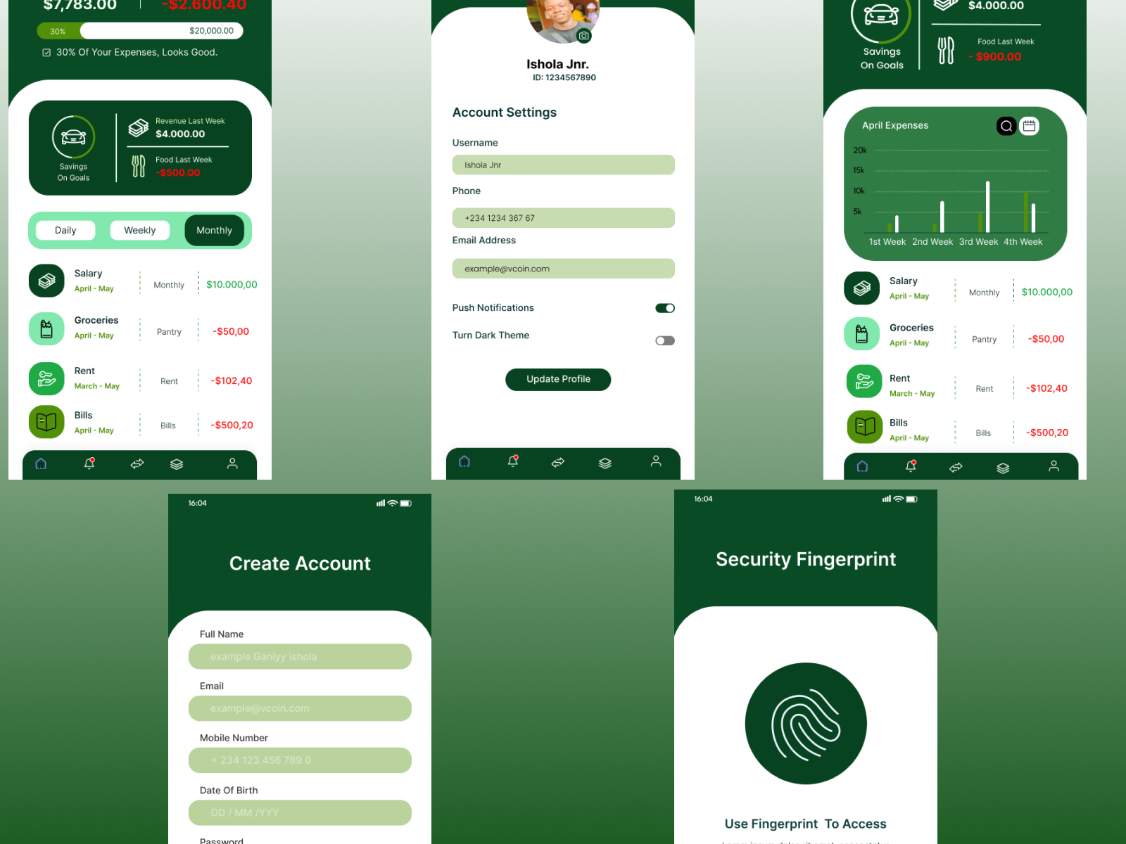 Fintech app on mobile device