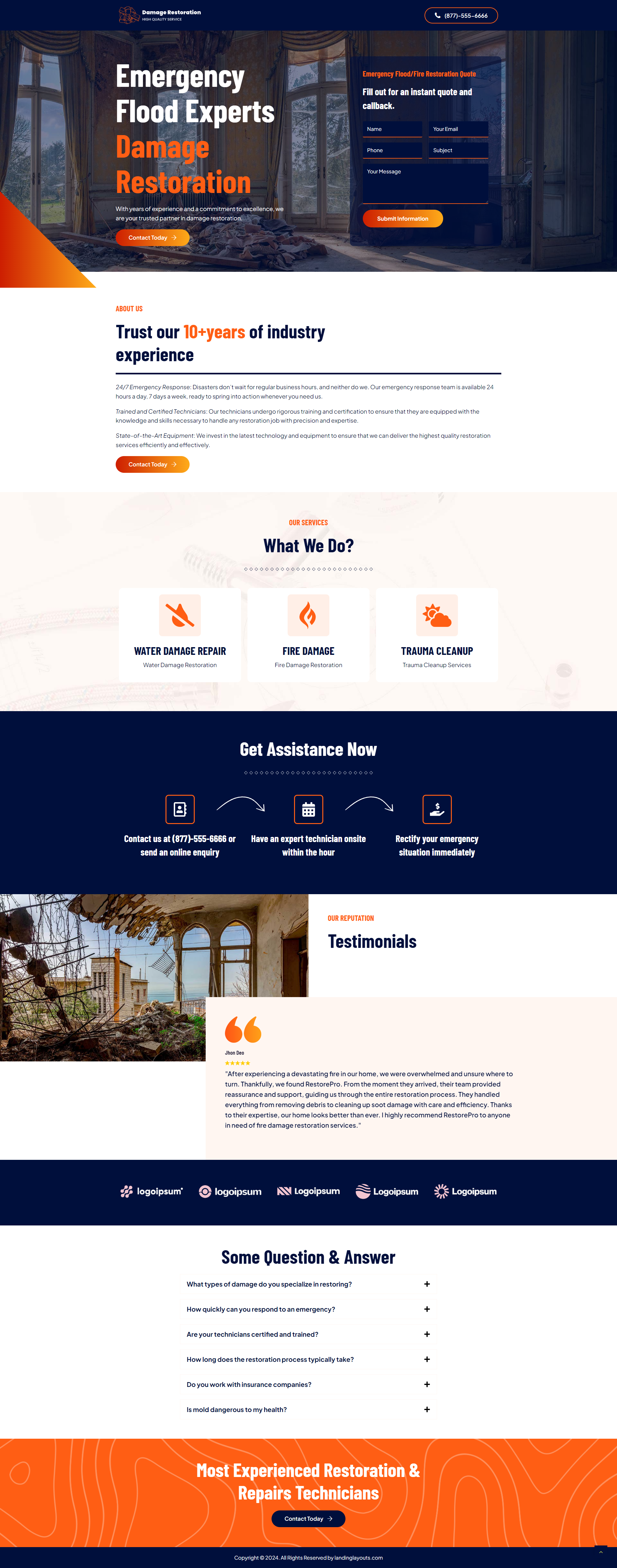 Best Damage Restoration Lead Generation Landing Page branding design illustration landing page lead generation template wordpress