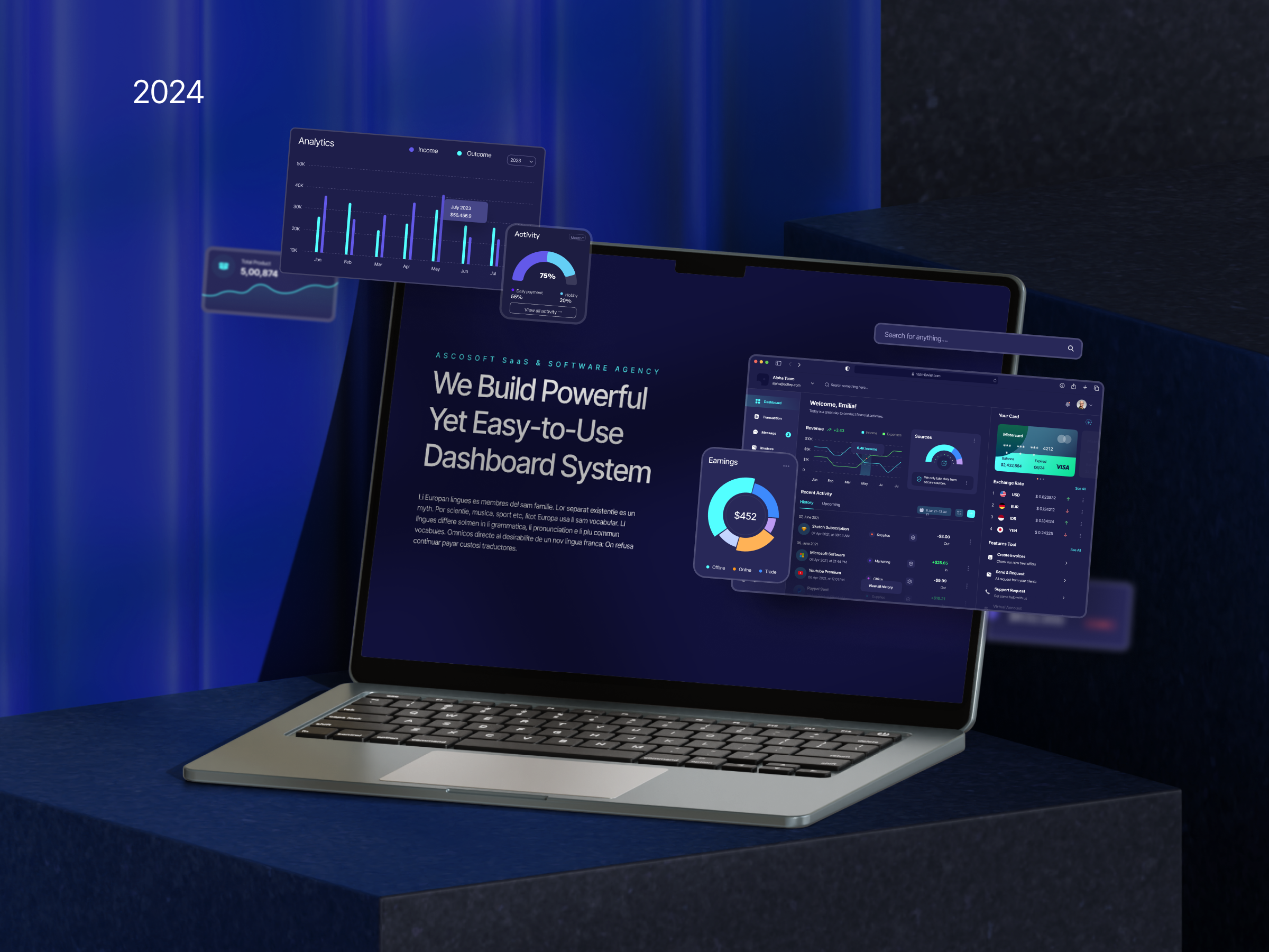 Dashboard Developer Service - Ascosoft agency automation charts dark ui dashboard database developer figma futuristic management statistic tech technology uiux user interface web design