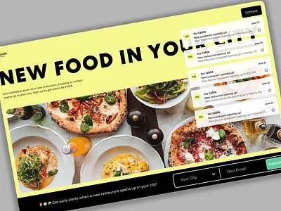 New Restaurant Alerts Landing Page ai alerts culinary eat email alerts food restaurants ui ux yellow