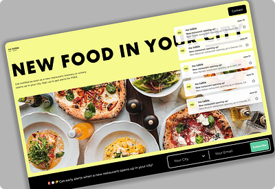 New Restaurant Alerts Landing Page ai alerts culinary eat email alerts food restaurants ui ux yellow