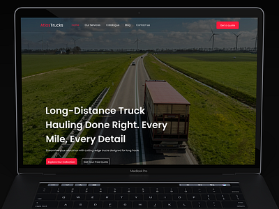 AtlasTrucks blog call to action cards catalogue design figma footer icons landingpage lorry macbookpro mockup moving presentation services transport trucks ui uiux website