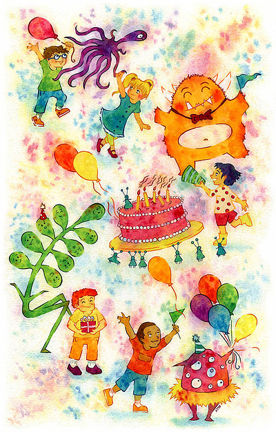A Monster Birthday Parade illustration watercolor