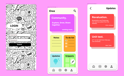 Design for a Notes App - Crux app branding color design mobileapp notes notesapp productivity simple typography ui updates userfriendly ux