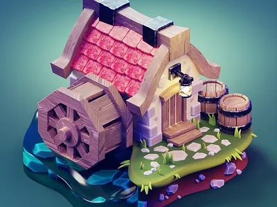 Watermill 3d 3d art 3d artist 3d design 3d illustration 3d isometric 3d model 3d modeling 3d modelling design game art game artist game asset game design game dev illustration isometric medieval