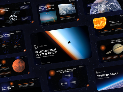 StellarInk: Explore the Cosmos and Unleash Your Imagination! aesthetic branding dark googleslides graphic design pitch pitchdeck powerpoint presentation slide slidedesign space