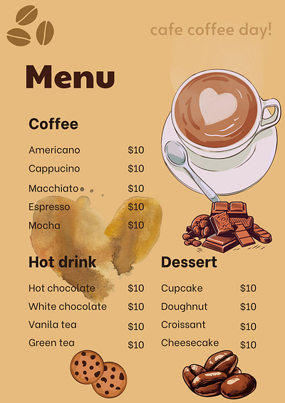 Coffee shop menu card coffee menucard