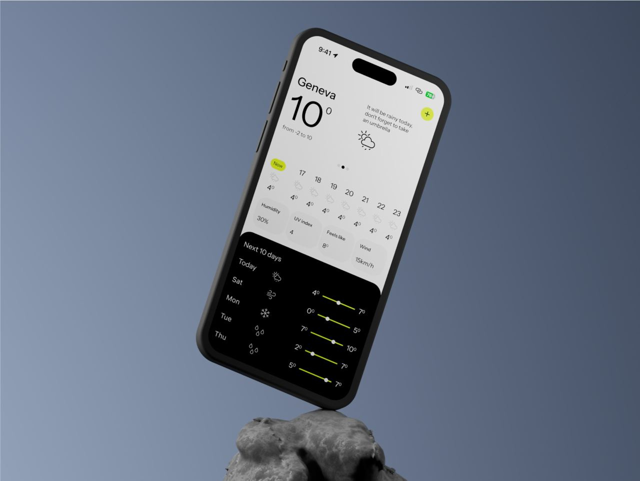 Weather application 3d app application arnold cg cinema4d design illustration mobile redshift render rozov shot visualisation weather wnbl