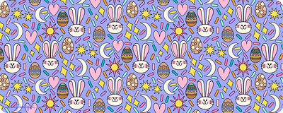 Easter Bunnies - Pattern 2d animal bunny children design easter easter egg graphic design illustration kawaii kidlitart kids moon nature pattern print spring surface design vector art wallpaper