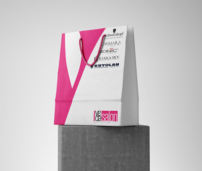 Paper Bag design for Veda Hair Saloon branding graphic design