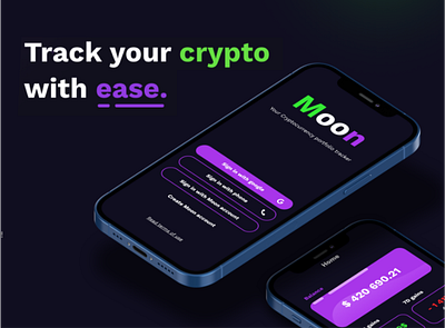 Moon - coin tracker | Landing page for mobile app adobe xd app branding coin crypto design figma graphic design landing page ui ux website