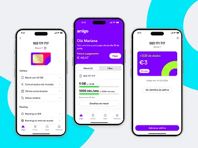 amigo's Website & Mobile App • Showcase screens app design ios app mobile mobile app product telecom ui ui design ux ux design uxui
