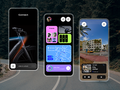 Navigation Application - Connect Bike bike navigation connect cycle application cycle connect dark theme e bike app electric bike map application minimal mobile app navigation application statisticas ui design ux design