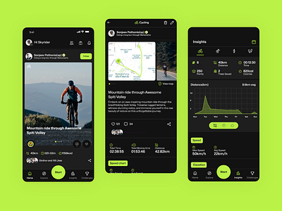 Ride Tracking Fitness App (Dark Mode) branding fitness typography ui ux