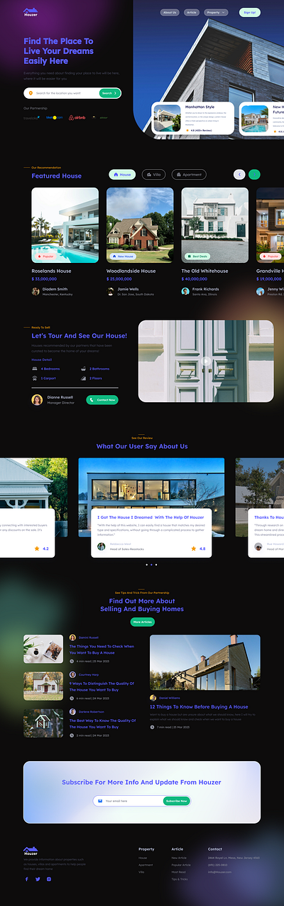 Houzer:Real Estate Website architecture dark figma graphic design housing real estate ui uiux web web design website