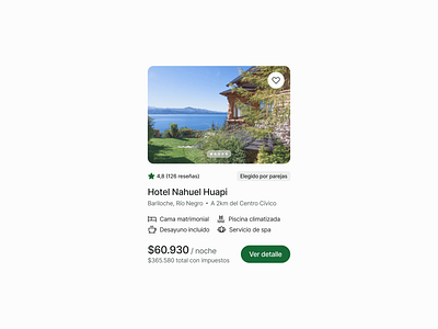 Card Component — Hotel Booking booking card card design clean ui dailyui figma hotel hotel card search results singular card travel travel website ui ui components ui design ui kit vila web design