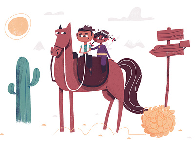 two people on a horsey character character design cowboy desert friends horse illustration illustrator sun vector
